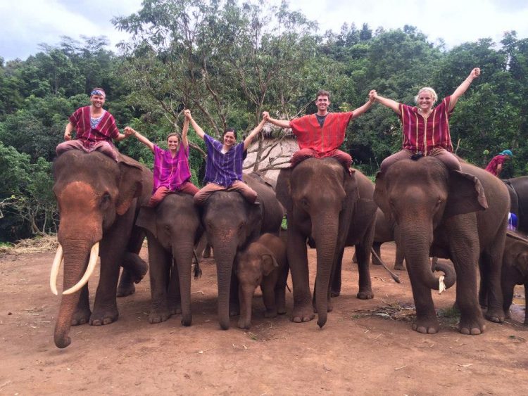 Grant Rachel and friends on elephants at Patara elephant farm
