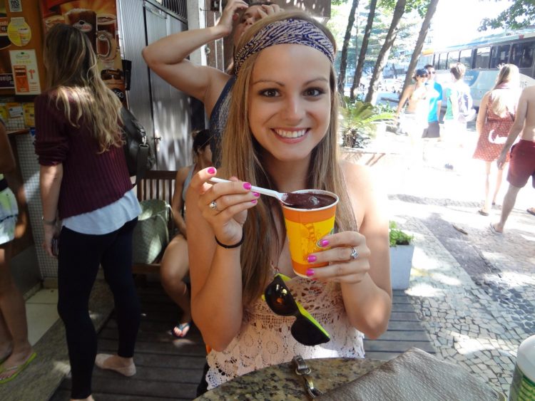 Rachel eating acai in Rio