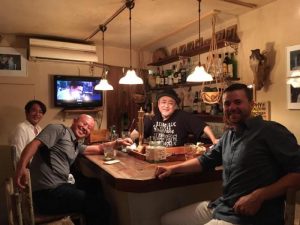 Grant and friends at a bar in Golden Gai Tokyo