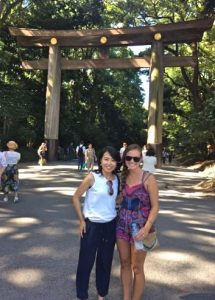 Rachel and friend at Meiji Shrine