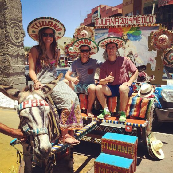 Grant, Rachel and Mason on a Zonkey in Tijuana Baja California