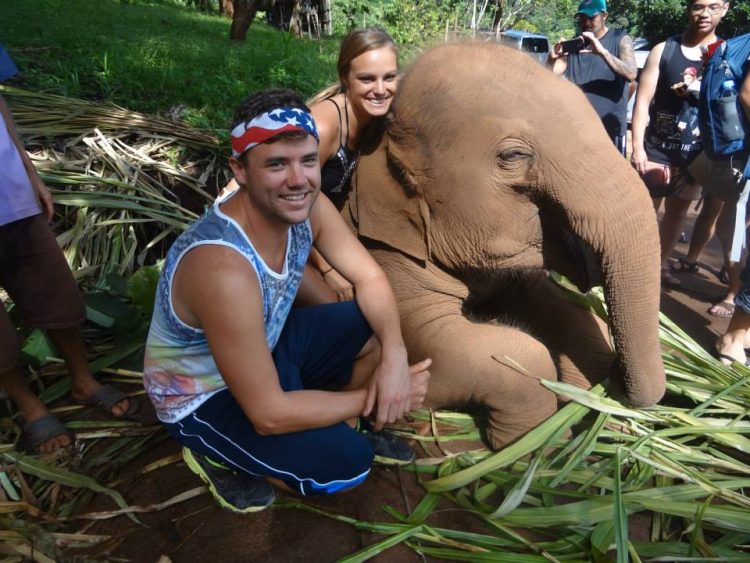 Grant and Rachel with baby elephant 