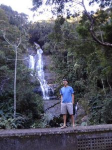 A beautiful waterfall in the Brazilian jungle close to the city in Rio on the way to the Cristo Redentor