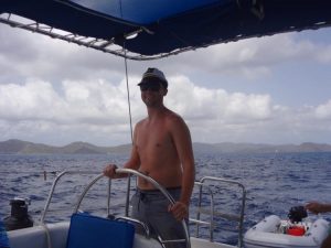 Grant sailing in the Caribbean