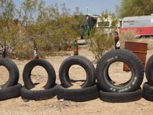 Tires and beer bottles