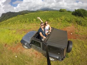 Grant and Rachel in a Jeep near Kapaa Kauai