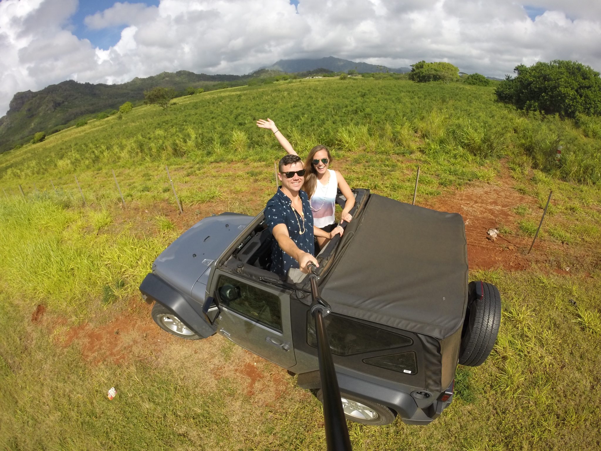 Grant and Rachel in a Jeep near Kapaa Kauai