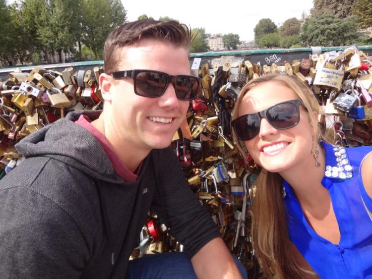 Grant and Rachel at the Lock Bridge in Paris 