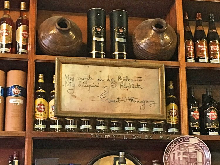 Hemingway quote at Cuban Mojitos at Bodeguita del Medio