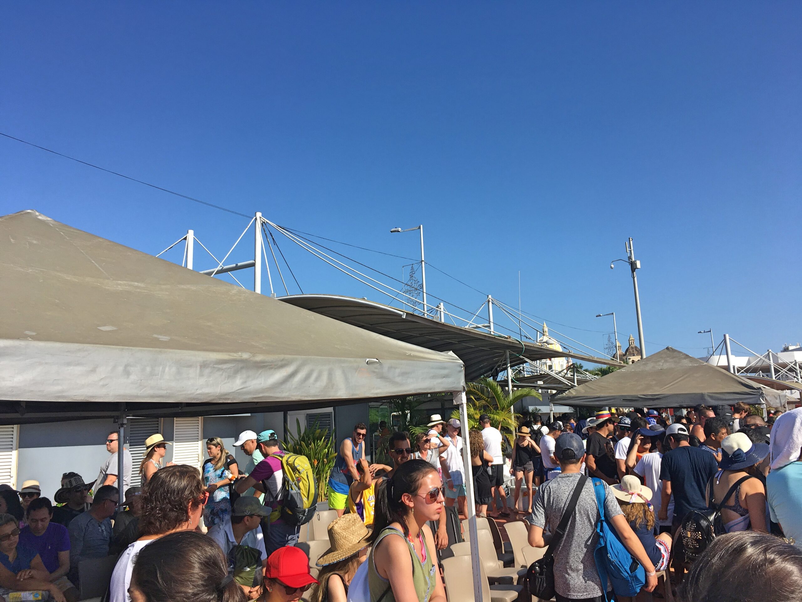crowded boat dock in cartagena