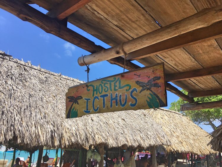 sign at hostel icthus in playa blanca