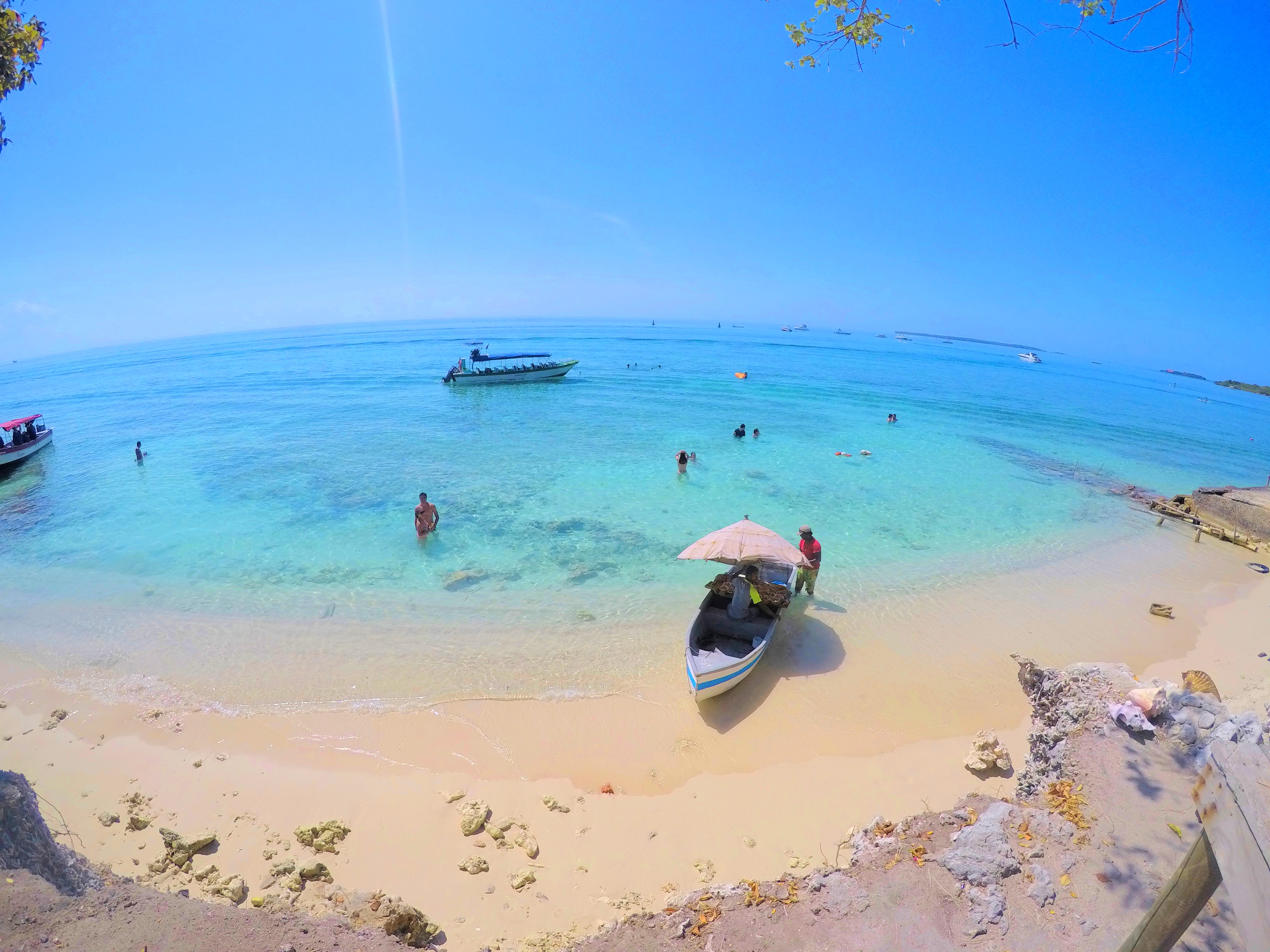 lobster boat in water on isla grande