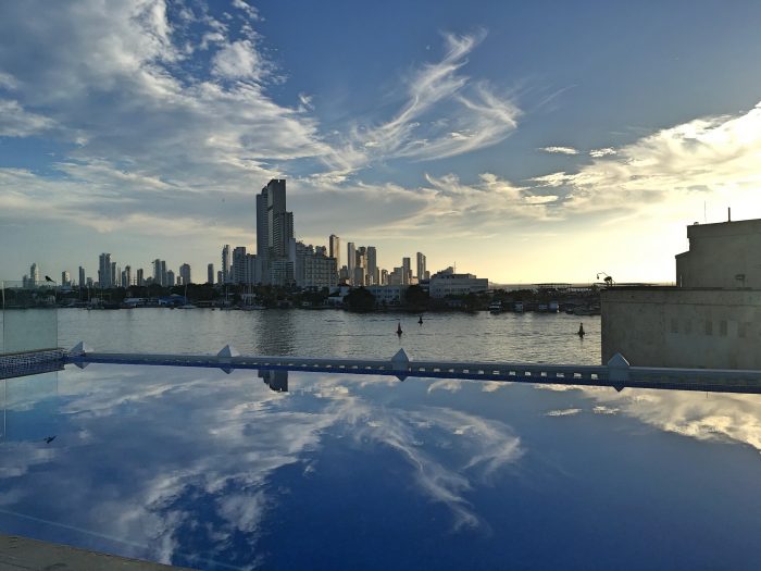 infinity pool looking at Cartagena skyline