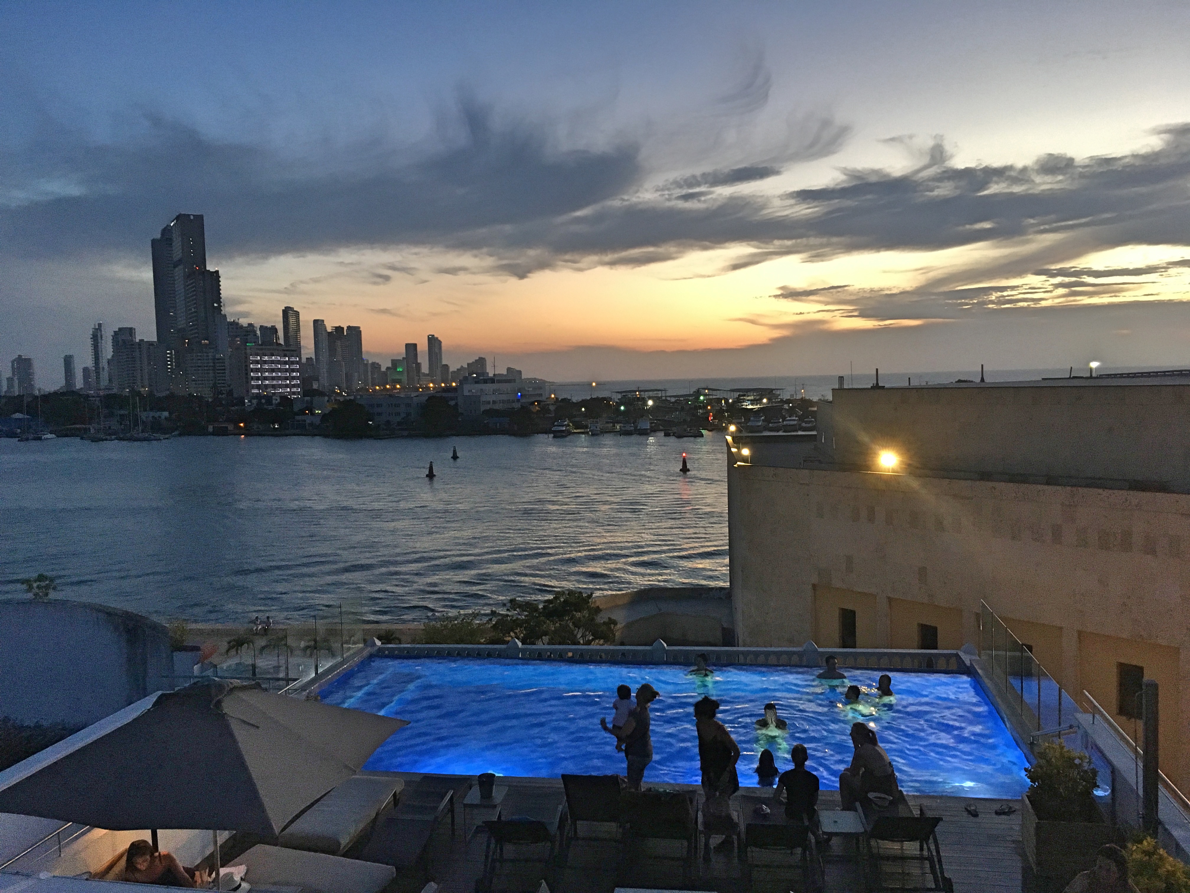 infinity pool at night in Cartagena