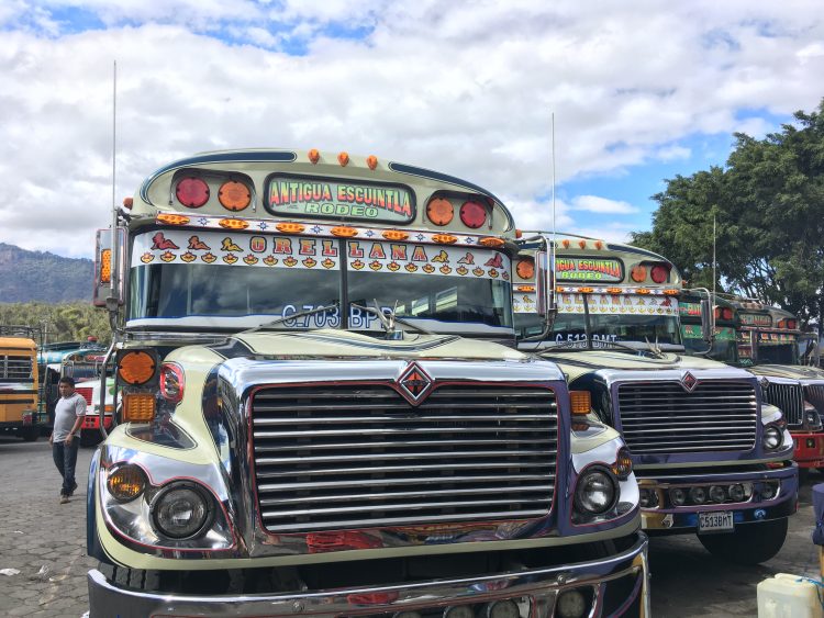 chicken bus in antigua market