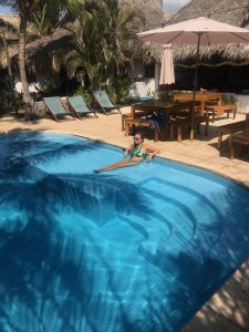 relaxing in pool