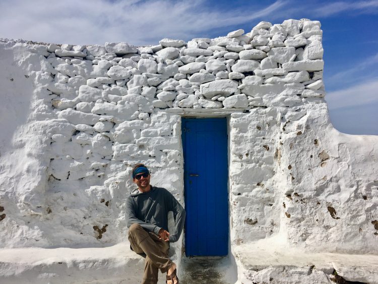 blue door in mykonos